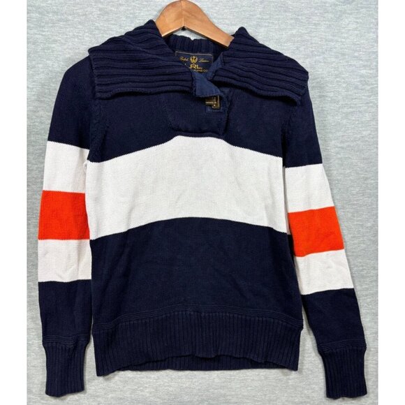Lauren Ralph Lauren LRL Womens Striped Knit Sweater Sz L Blue Casual - Picture 1 of 5
